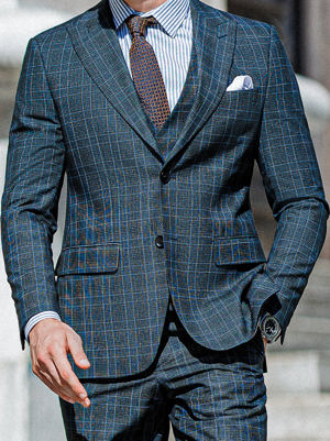 Viossi Blue Plaid Slim-Fit Suit 3-Piece