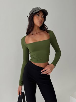 Princess Polly Back In Time Long Sleeve Top Olive