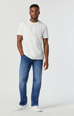 Mavi Marcus Slim Straight Leg Jeans In Mid Foggy Feather Blue