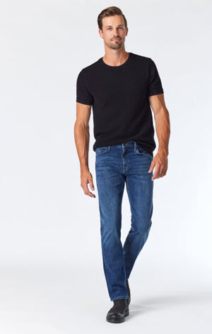 Mavi Zach Straight Leg Jeans In Deep Blue Organic Move