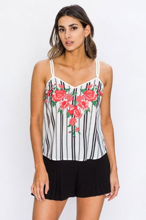 Flying Tomato Fashion Strap Red Floral Print Contrast White Top