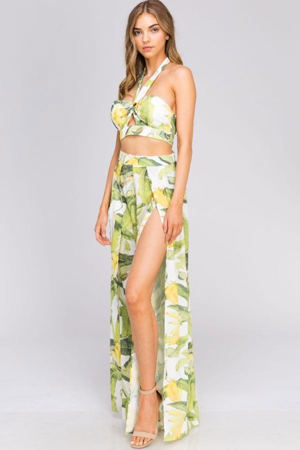 Blithela Fashion Summer Multi-Color Banana Leaf Print Halter Crop Top